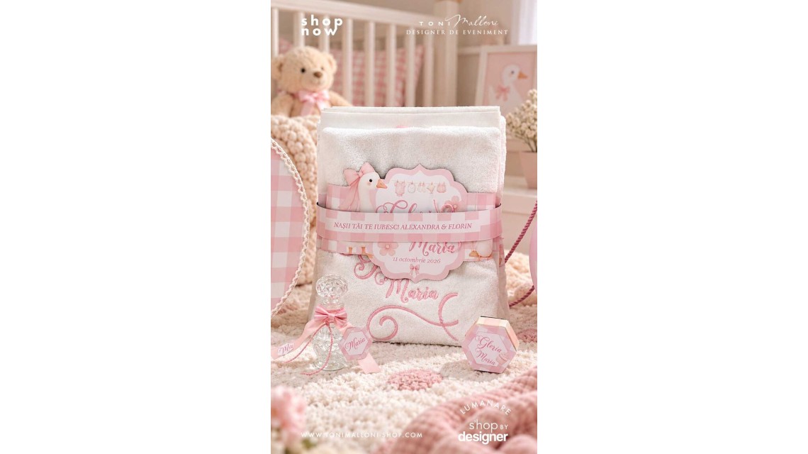 Trusou Botez Fetiță Silly Goose Gâsculiță Roz Personalizată 4